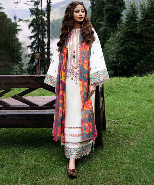 3PC Lawn Embroidered Shirt With Digital Printed Dupatta-307