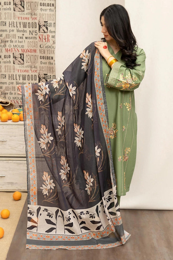 3PC Lawn Embroidered Shirt With Digital Printed Dupatta-302